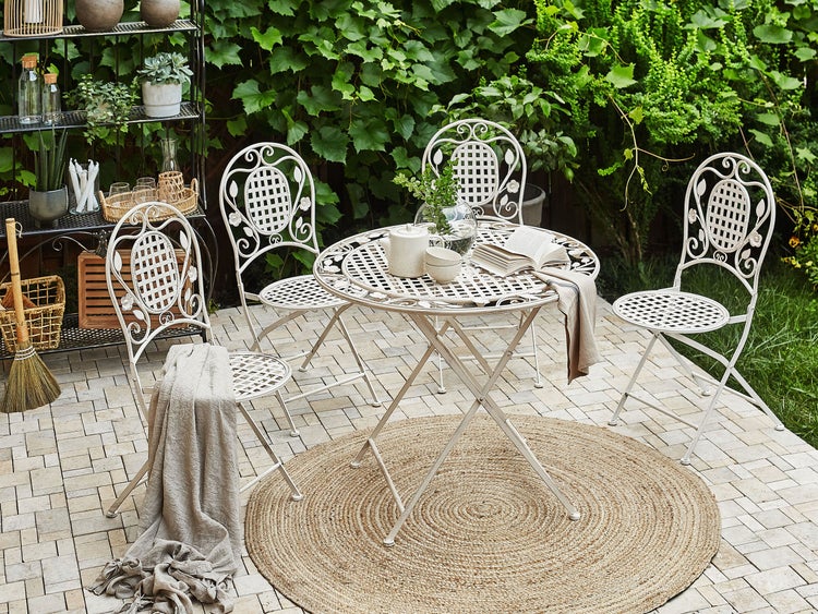 Gartenmöbel Set 4-Sitzer BIVIO klappbar Metall Cremeweiß