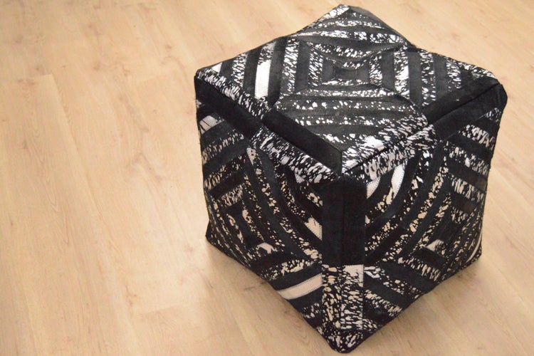Pouf Hocker aus Leder Schwarz Quadrat 45 cm