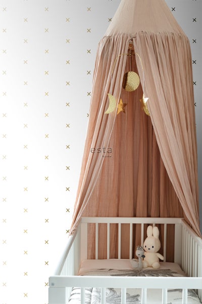 ESTAhome Tapete grafisches Motiv Weiß und Gold - 53 cm x 10.05 m - 139129