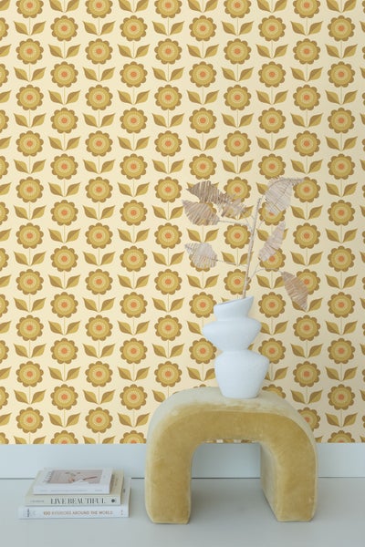 ESTAhome Tapete Blumen Olivgrün und Ockergelb - 50 x 900 cm - 130978