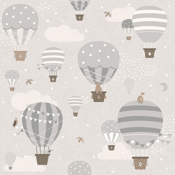 ESTAhome Tapete Luftballons Grau und Braun - 50 x 900 cm - 131344