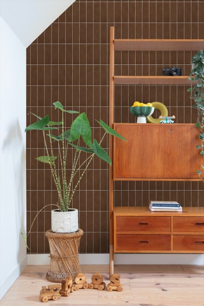 ESTAhome Tapete Fliesenmuster Dunkelbraun - 50 x 900 cm - 131533