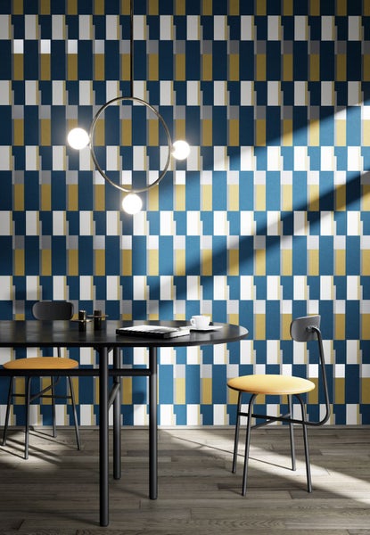 Masureel Tapete geometrisches Motiv Blau - 53 cm x 10.05 m - 630749