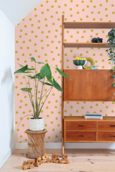 ESTAhome Tapete Punkte Rosa und Grün - 50 x 900 cm - 131576