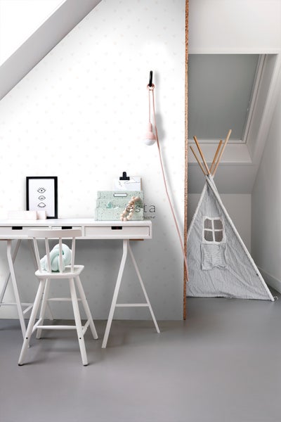 ESTAhome Tapete Herzchen Silber und Weiß - 53 cm x 10.05 m - 138864