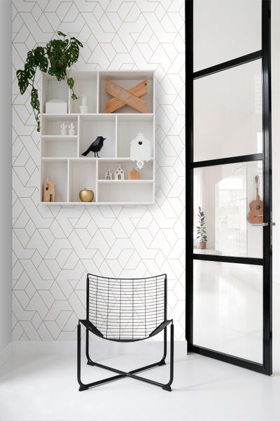ESTAhome Tapete grafische Linien Weiß und Gold - 50 x 900 cm - 139950