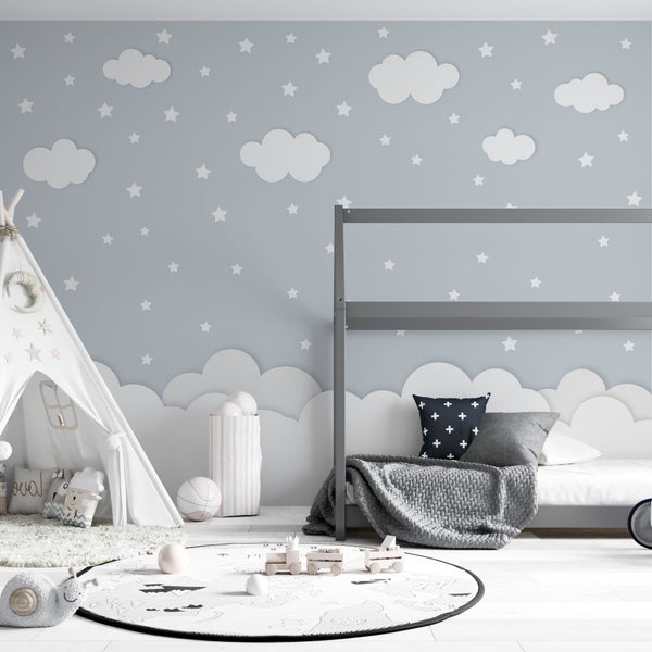 Kindertapete Wolken und Sterne 300 x 300 cm