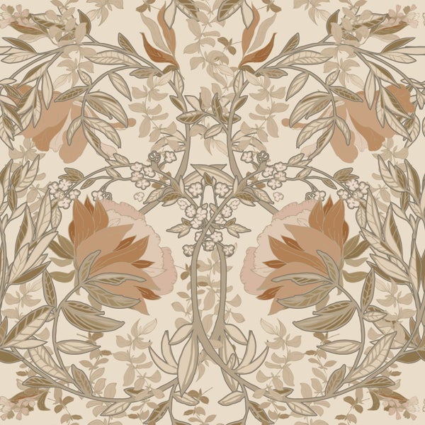 ESTAhome Tapete Blumenmuster im Jugendstil Hellbeige und Altrosa - 53 cm x 10.05 m - 139459