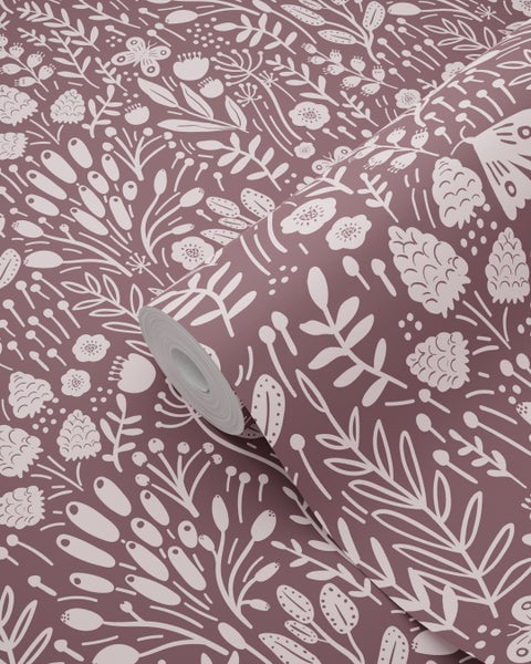 ESTAhome Tapete Blumen Aubergineviolett - 50 x 900 cm - 131254