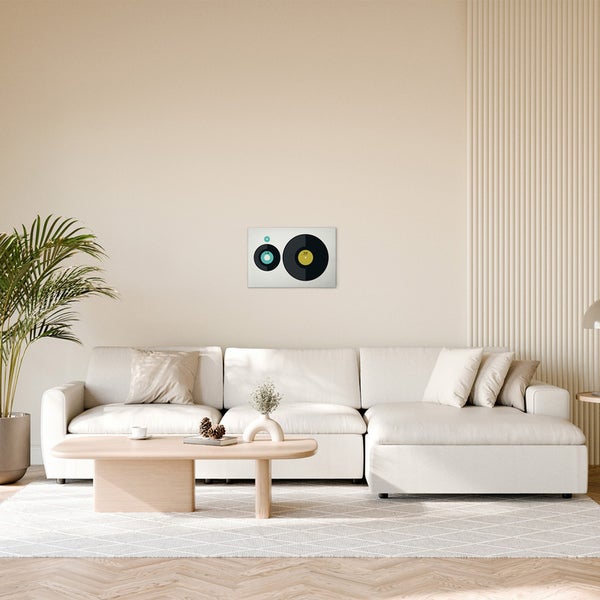 Wandbild mit Schallplattenmotiv im Wohnzimmer