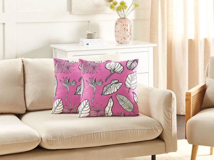 Dekokissen 2er Set MALVA Samtstoff 45 x 45 cm Rosa Blumenmuster