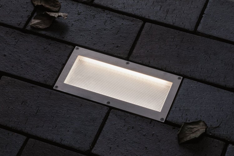 LED Bodeneinbauleuchte Brick Dämmerungsgesteuerter Bewegungsmelder (IR) IP67 200x100mm 3000K 1,6W 50lm 230V Alu, Grau Metall, Edelstahl
