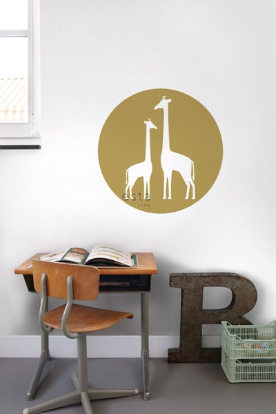 ESTAhome selbstklebende runde Tapete Giraffen Ockergelb und Weiß - Ø 70 cm - 158978
