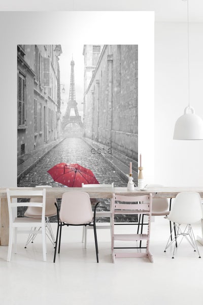 ESTAhome Fototapete Paris Ansicht Grau und Rot - 1,86 x 2,79 m - 158811