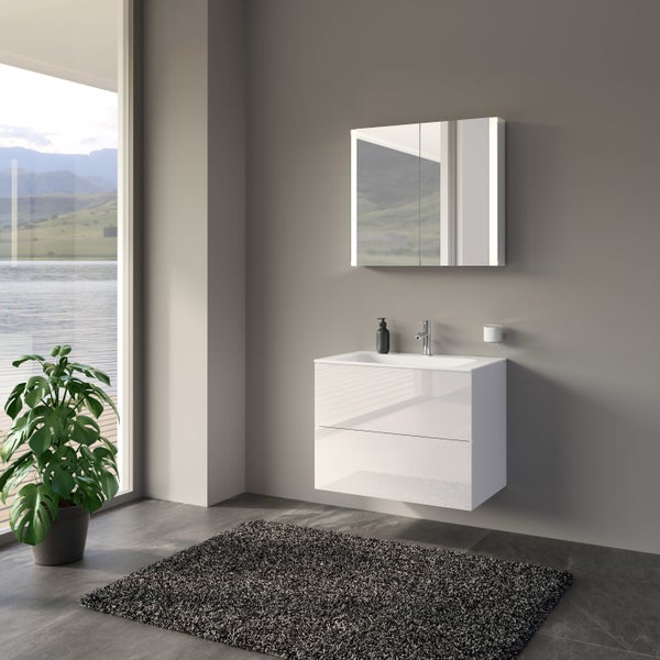 KEUCO Emma Badmöbel-Set 80 cm 3-teilig, mit Waschtisch, Unterbau und Spiegelschrank