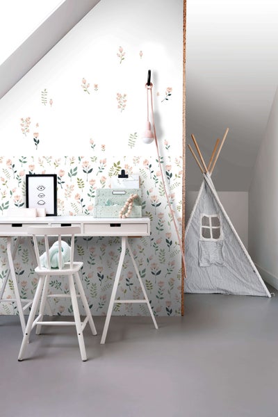 ESTAhome Tapete Blumen Weiß, Rosa und Grün - 53 cm x 10.05 m - 139339