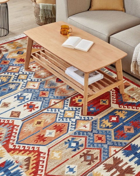 Kelim Teppich Wolle mehrfarbig 160 x 230 cm abstraktes Muster Kurzflor VANASHEN