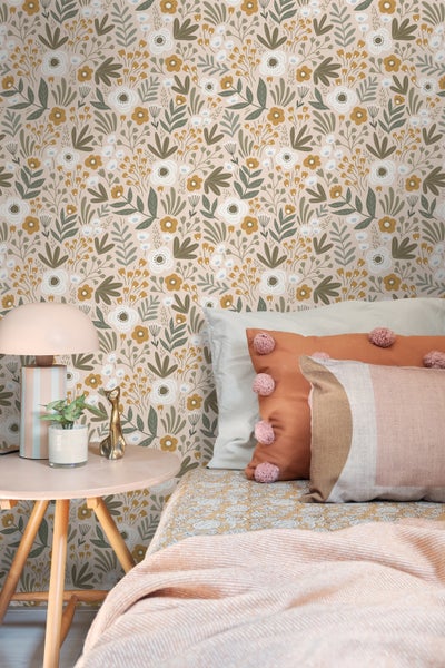 ESTAhome Tapete Blumen Graugrün und Braun - 50 x 900 cm - 131068