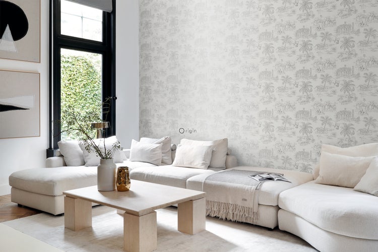 Origin Wallcoverings Tapete Dschungeltiere Weiß und Silbergrau - 0,53 x 10,05 m - 347692