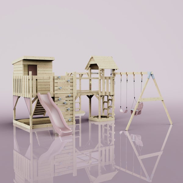 Spielturm mit Rutsche, Kletterwand und Schaukel