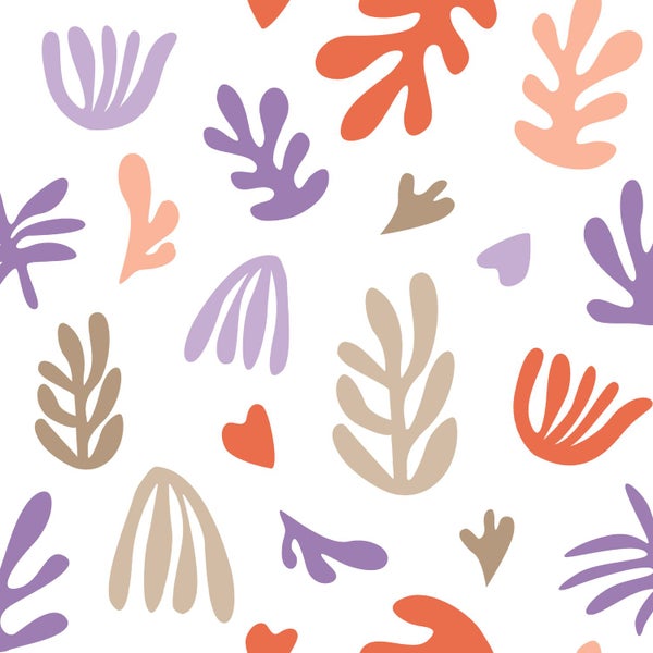 ESTAhome Tapete Pflanzen im Matisse-Stil Beige, Orange und Lila - 50 x 900 cm - 131018