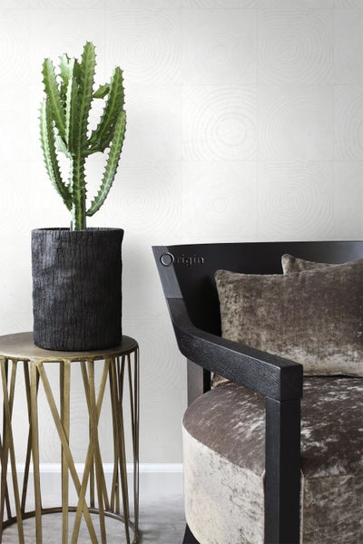 Origin Wallcoverings Tapete Querschnitte von Baumstämmen Weiß und Silber - 53 cm x 10.05 m - 347543