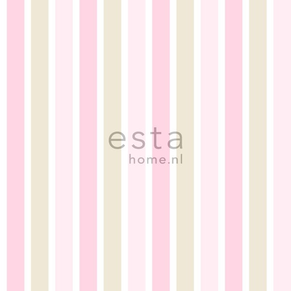 ESTAhome Tapete vertikale Streifen Hellrosa, Beige und Weiß - 53 cm x 10.05 m - 138701