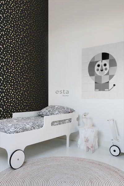 ESTAhome Tapete Terrazzo-Motiv Schwarz und Gold - 53 cm x 10.05 m - 139134