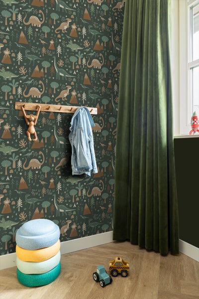 ESTAhome Tapete Dinosaurier Dunkelgrün und Braun - 50 x 900 cm - 139802