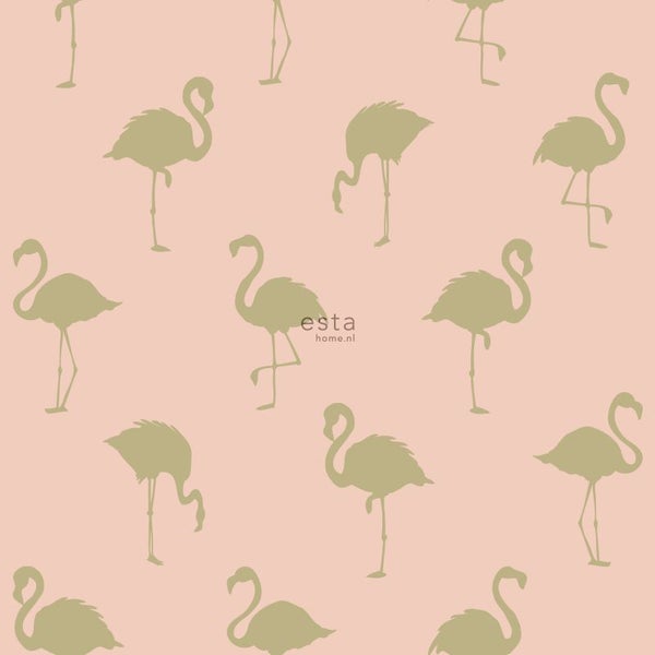 ESTAhome Tapete Flamingos Gold und Pfirsichrosa - 53 cm x 10.05 m - 138994