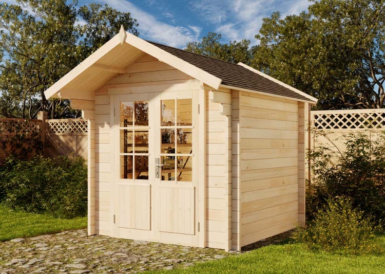 Alpholz Gartenhaus Lena-44 ISO Gartenhaus aus Holz, Holzhaus mit 44 mm Wandstärke, Blockbohlenhaus mit Montagematerial, Naturbelassen 2,5x2,5m