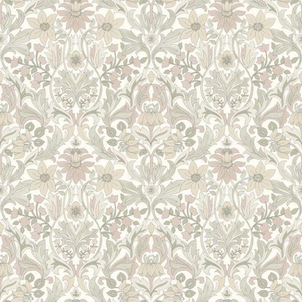 Borastapeter Tapete Blumenmuster im Jugendstil Weiß und Beige - 53 cm x 10.05 m - 660947