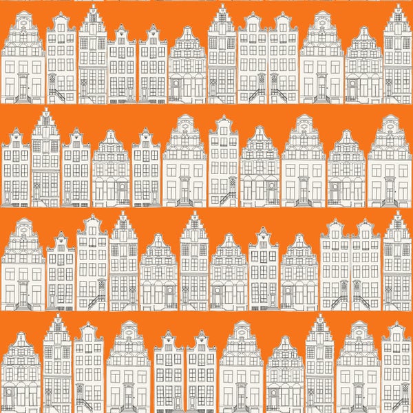 ESTAhome Tapete Amsterdamer Grachtenhäuser Orange und Weiß - 53 cm x 10.05 m - 115874