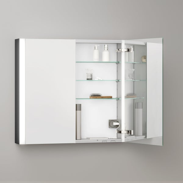 KEUCO Royal Mia Aufputz-LED-Spiegelschrank 80cm, 2 Türen, Spiegelheizung, Seiten schwarz