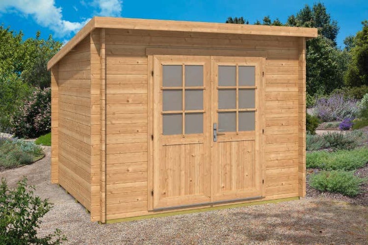 Alpholz Pultdach Gartenhaus Maria Gartenhaus aus Holz in natur, Holzhaus mit 40 mm Wandstärke, Blockbohlenhaus mit Montagematerial imprägniert 3x2,5m