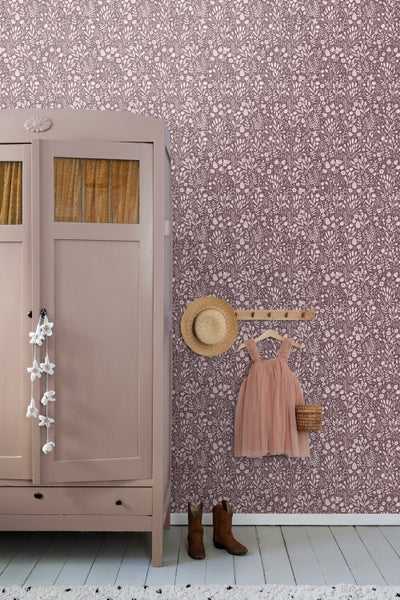 ESTAhome Tapete Blumen Aubergineviolett - 50 x 900 cm - 131254