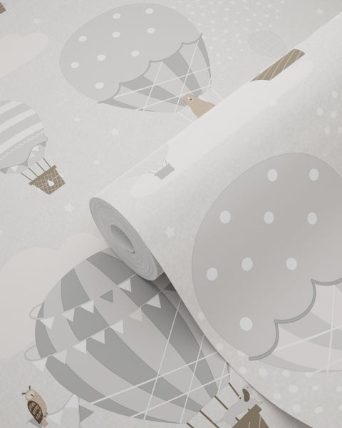 ESTAhome Tapete Luftballons Grau und Braun - 50 x 900 cm - 131344