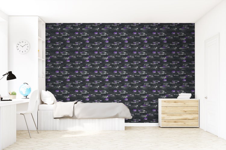 Sanders und Sanders Tapete Rennwagen Lila und Schwarz-Weiß - 50 x 900 cm - 935364