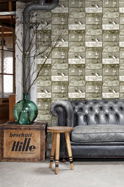 ESTAhome Tapete Vintage Koffer Hellbraun - 53 cm x 10.05 m - 138213