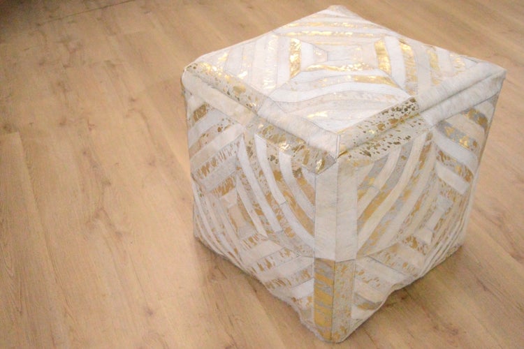 Pouf Hocker aus Leder Beige Quadrat 45 cm