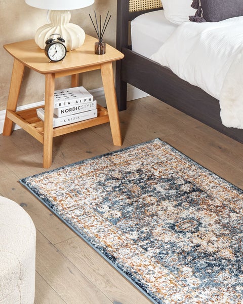 Teppich beige / blau 80 x 150 cm orientalisches Muster Kurzflor DVIN
