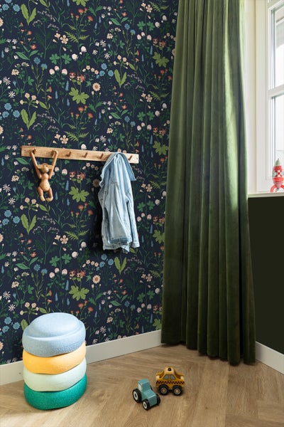 ESTAhome Tapete Feldblumen Tintenblau und Grün - 53 cm x 10.05 m - 139844
