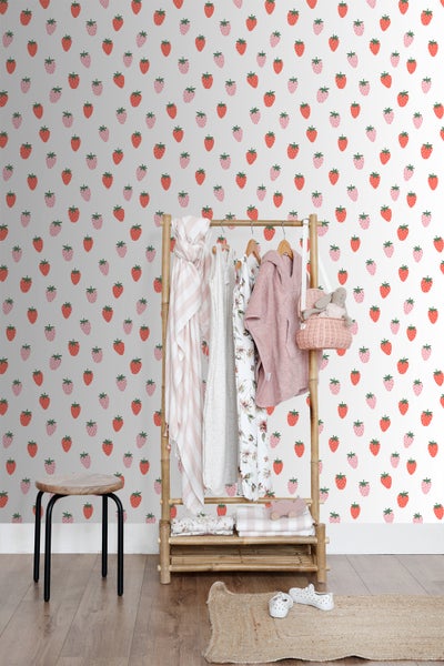 ESTAhome Tapete Erdbeeren Weiß und Rosa - 50 x 900 cm - 131650