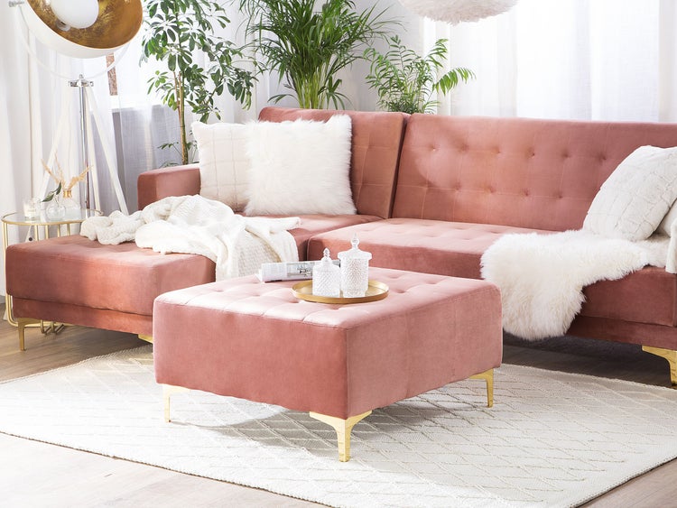 Ottomane ABERDEEN Samtstoff Rosa
