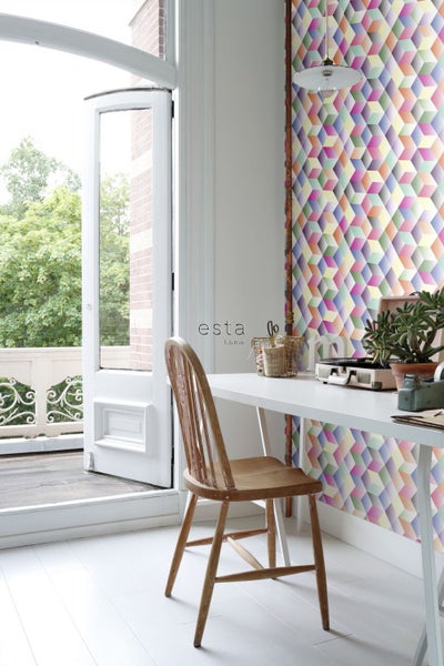 ESTAhome XXL-Vliestapete 3D-Würfel Rosa, Gelb, Grün und Blau - 50 x 900 cm - 158913