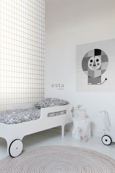 ESTAhome Tapete kleine Fliesen Weiß und Gold - 53 cm x 10.05 m - 139131
