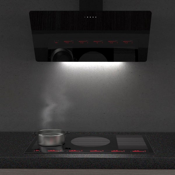 Dunstabzugshaube über einem Kochfeld mit einem Topf