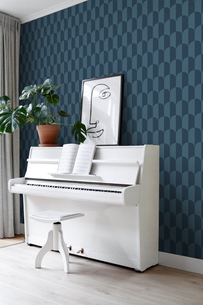 ESTAhome Tapete Art Decó Muster Dunkelblau - 50 x 900 cm - 139990