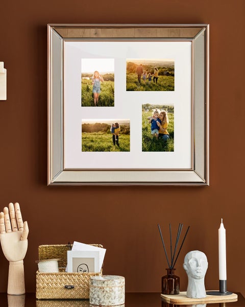 Abmessungen eines quadratischen Fotorahmens für vier Fotos, 52 cm breit und hoch