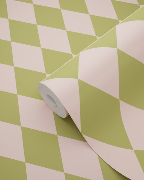 ESTAhome Tapete Karomuster Grün und Rosa - 50 x 900 cm - 131599